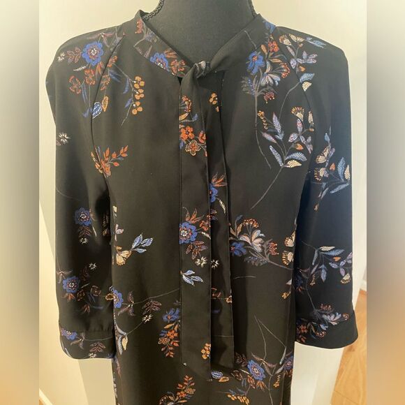 H&M Womens Black/Blue Floral Bohemian Loose/Relaxed Fit Dress, size 4, Retro - Picture 8 of 15